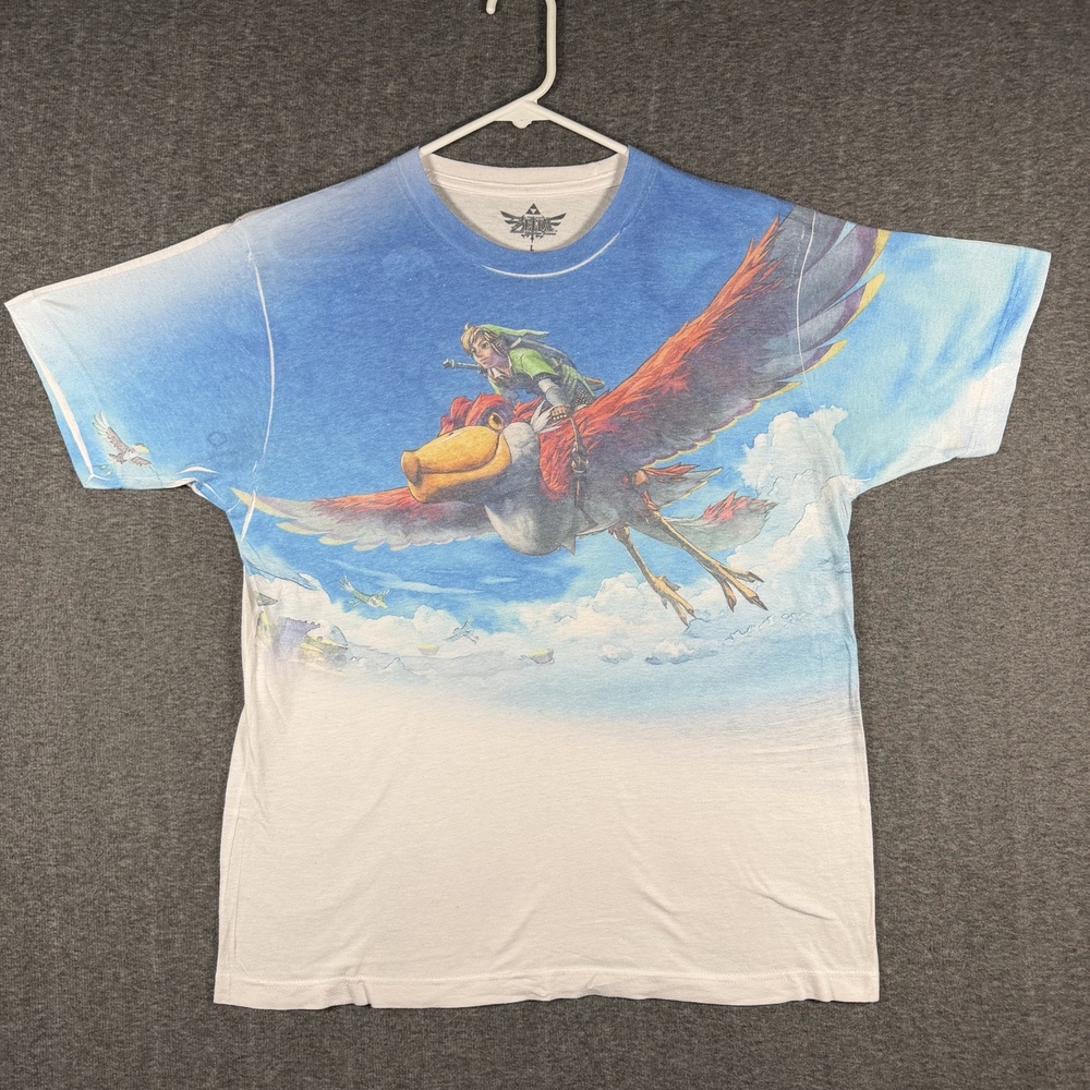 Nintendo Zelda Skyward Sword T Shirt Mens Large Link Loftwing Blue White AOP